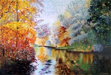 Painting titled "Beginning of autumn…" by Liubov Samoilova, Original Artwork, Oil Mounted on Wood Stretcher frame