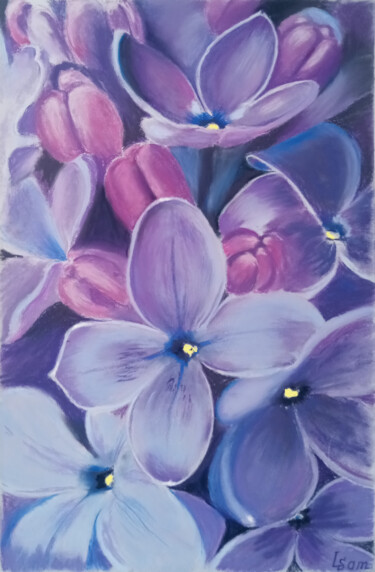 Malerei mit dem Titel "Lilac flowers close…" von Liubov Samoilova, Original-Kunstwerk, Pastell