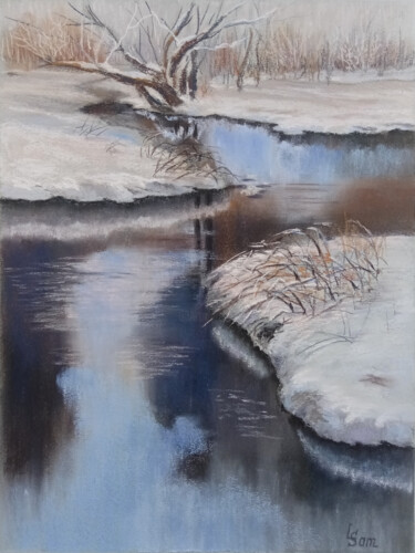 Pittura intitolato "Winter river" da Liubov Samoilova, Opera d'arte originale, Pastello
