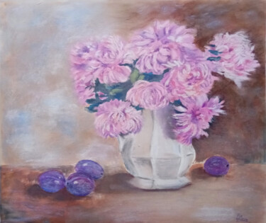 Pintura intitulada "Pink chrysanthemums" por Liubov Samoilova, Obras de arte originais, Pastel