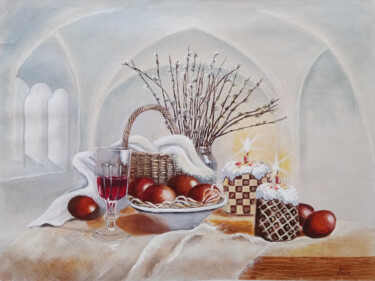 Pittura intitolato "Easter still life" da Liubov Samoilova, Opera d'arte originale, Olio