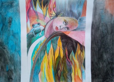 Painting titled "В думах" by Любовь Сычева, Original Artwork, Conté
