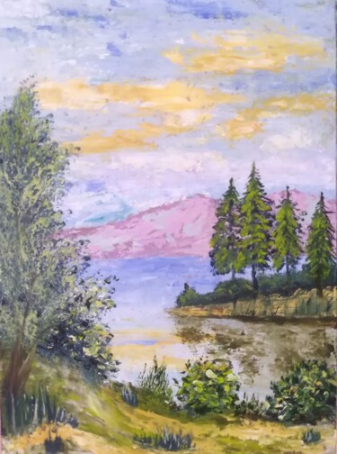 Painting titled ""Розовые сопки"" by Liubov Usova, Original Artwork, Oil