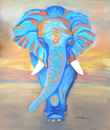 Painting titled "Африканский слон." by Liubov Usova, Original Artwork, Pastel