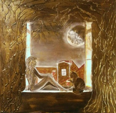 Painting titled ""Беседа"" by Liubov Usova, Original Artwork, Acrylic Mounted on Wood Stretcher frame