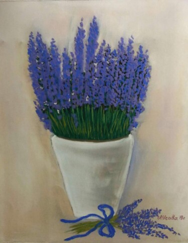 Painting titled ""Лаванда в горшке"" by Liubov Usova, Original Artwork, Pastel