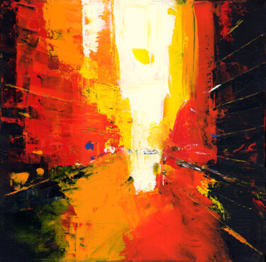 Painting titled "Ville incandescente…" by Luc Andrieux, Original Artwork, Acrylic