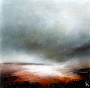 Painting titled "Horizon 1  (15x15cm)" by Luc Andrieux, Original Artwork, Oil Mounted on Wood Stretcher frame