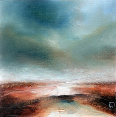 Painting titled "Horizon 2  (15x15cm)" by Luc Andrieux, Original Artwork, Oil Mounted on Wood Stretcher frame
