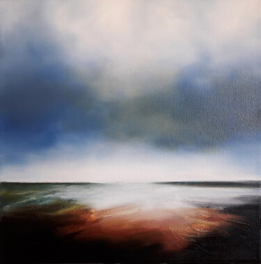 Painting titled "Horizon 4 (30x30cm)" by Luc Andrieux, Original Artwork, Oil Mounted on Wood Stretcher frame