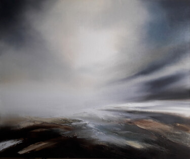 Painting titled "Horizon 10 (46x55cm)" by Luc Andrieux, Original Artwork, Oil Mounted on Wood Stretcher frame