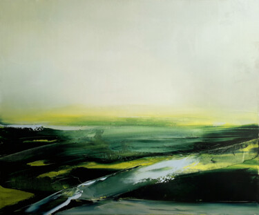 Painting titled "Horizon 11 (46x55cm)" by Luc Andrieux, Original Artwork, Oil Mounted on Wood Stretcher frame