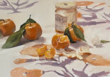 Painting titled "Tangerines and honey" by Luc Bernay, Original Artwork, Oil Mounted on Wood Panel