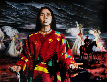 Wounded Knee Peinture intitulée "Wounded Knee" par Luc Brun-Perasso, Œuvre d'art originale, Encre