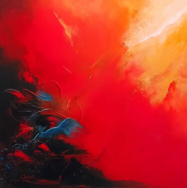 Картина под названием "Red abstraction" - Luc Chabal, Подлинное произведение искусства, Акрил Установлен на Деревянная рама…