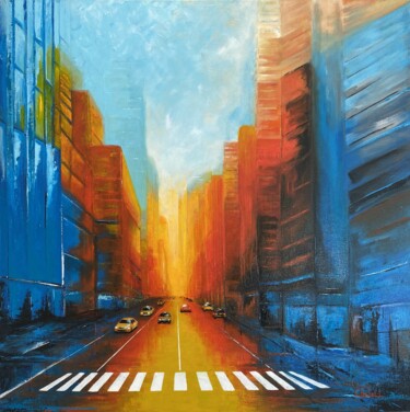 Картина под названием "Urban scène 80" - Luc Chabal, Подлинное произведение искусства, Акрил Установлен на Деревянная рама д…