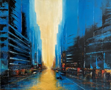 Картина под названием "Urban blu 1" - Luc Chabal, Подлинное произведение искусства, Акрил Установлен на Деревянная рама для…
