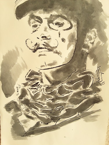 Dessin intitulée "clown inquiétant" par Luc Debard, Œuvre d'art originale, Encre