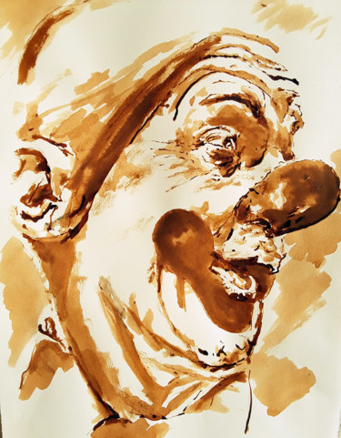 Рисунок под названием "clown inquiétant 2" - Luc Debard, Подлинное произведение искусства, Чернила