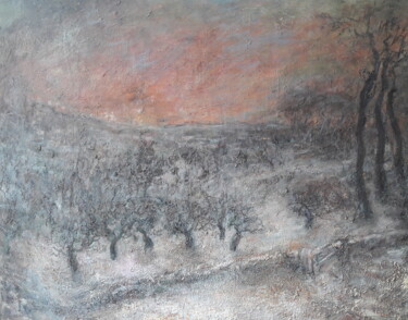Schilderij getiteld "Winterochtend in Ro…" door Luc Devondel, Origineel Kunstwerk, Olie