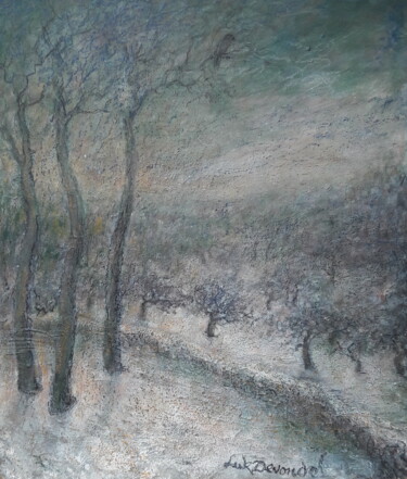 Painting titled "Winterlandschap aan…" by Luc Devondel, Original Artwork, Oil