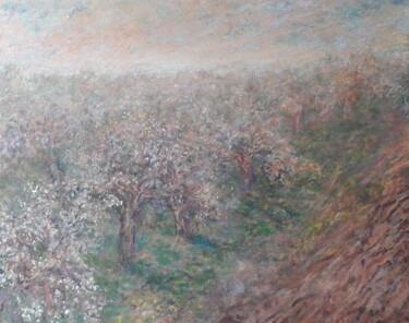 Painting titled "Bloesems in Rode" by Luc Devondel, Original Artwork, Oil