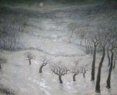Schilderij getiteld "Winter Landschap Ro…" door Luc Devondel, Origineel Kunstwerk, Olie