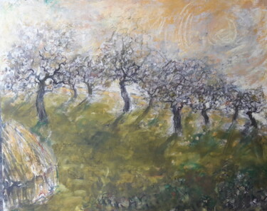 Painting titled "Zomerse boomgaard i…" by Luc Devondel, Original Artwork, Oil