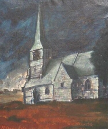 Schilderij getiteld "Kerkje" door Luc Devondel, Origineel Kunstwerk, Olie