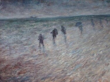 Painting titled "Winterstrand in Oos…" by Luc Devondel, Original Artwork, Oil