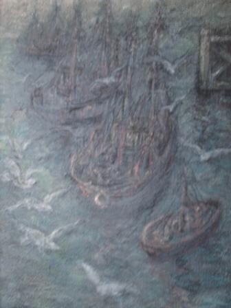 Schilderij getiteld "Marinezicht in Nieu…" door Luc Devondel, Origineel Kunstwerk, Olie