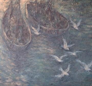 Schilderij getiteld "Marine in Nieuwpoort" door Luc Devondel, Origineel Kunstwerk, Olie