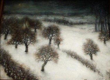 Schilderij getiteld "Winterlandschap Rode" door Luc Devondel, Origineel Kunstwerk, Olie