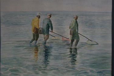 Peinture intitulée "Les pêcheurs de cre…" par Luc Huber, Œuvre d'art originale, Aquarelle