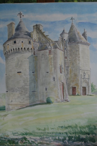 Painting titled "le château de Neuvi…" by Luc Huber, Original Artwork, Watercolor