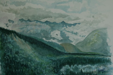 Painting titled "montagnes-2014.jpg" by Luc Huber, Original Artwork, Watercolor