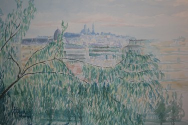 Painting titled "montmartre-vue-des-…" by Luc Huber, Original Artwork, Watercolor