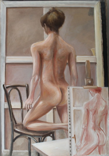 Painting titled "La pose" by Luc Mackel, Original Artwork, Oil