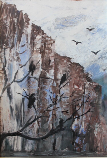 Painting titled "falaise" by Luc Mackel, Original Artwork, Oil Mounted on artwork_cat.
