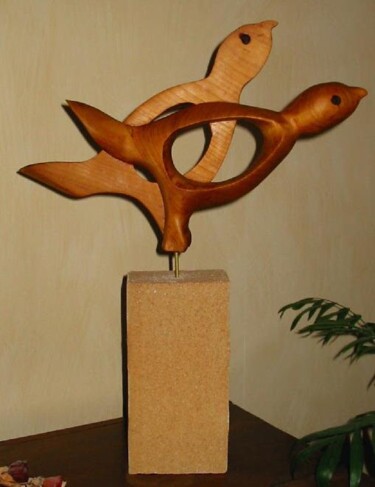 Sculpture intitulée "Oiseau schizophrène" par Luc Mazurelle, Œuvre d'art originale, Bois