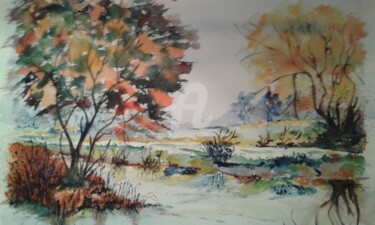Peinture intitulée "l-automne-est-arrivé" par Luc Mora, Œuvre d'art originale, Aquarelle
