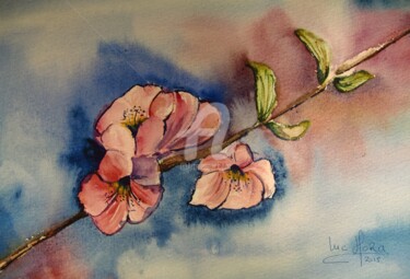 Painting titled "Les premières fleur…" by Luc Mora, Original Artwork, Watercolor