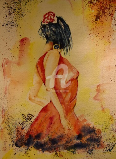 Painting titled "la-danseuse-du-sud" by Luc Mora, Original Artwork, Watercolor