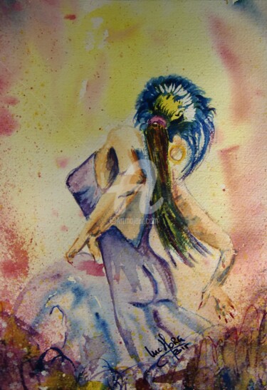 Painting titled "La danseuse inconnue" by Luc Mora, Original Artwork, Watercolor