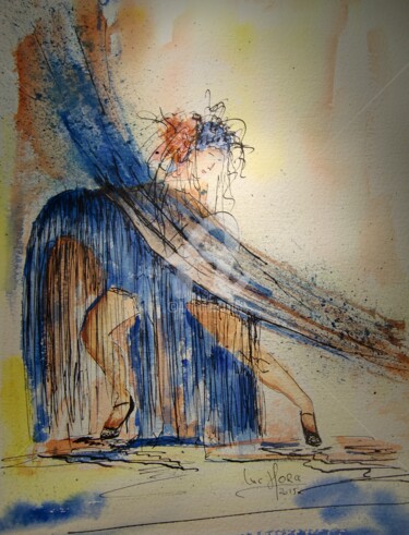 Peinture intitulée "Tourbillon-d-un-soir" par Luc Mora, Œuvre d'art originale, Aquarelle