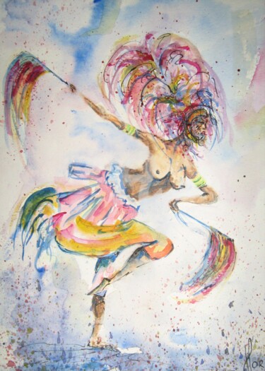 Peinture intitulée "Danse-africaine" par Luc Mora, Œuvre d'art originale, Aquarelle