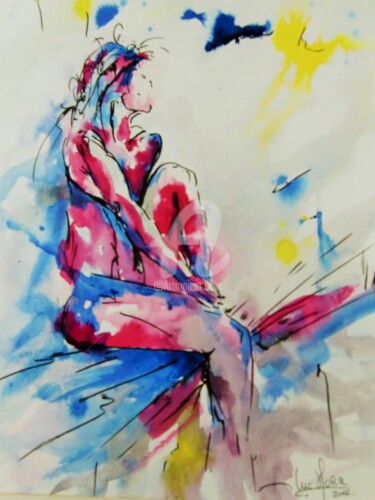 Painting titled "Inconnue" by Luc Mora, Original Artwork, Ink