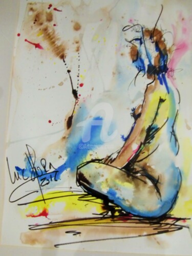 Peinture intitulée "inconnue5" par Luc Mora, Œuvre d'art originale, Encre