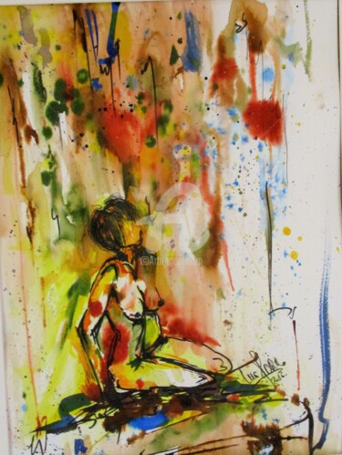 Painting titled "Inconnue16" by Luc Mora, Original Artwork, Ink