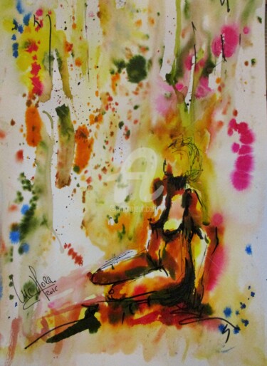 Painting titled "Inconnue17" by Luc Mora, Original Artwork, Ink